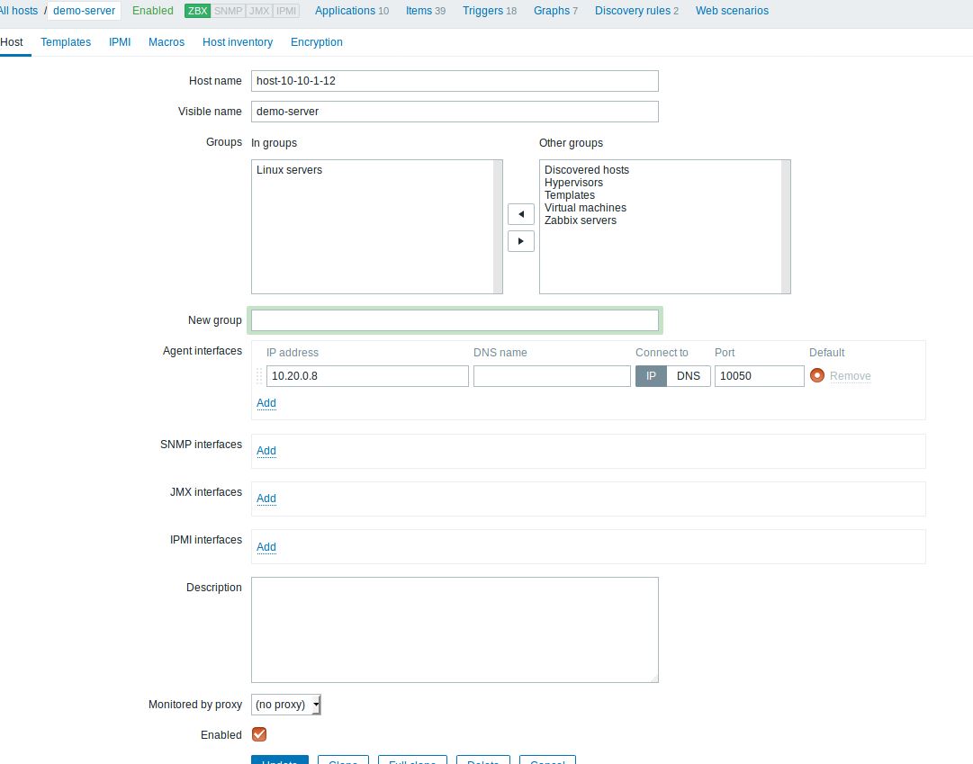 Zabbix server config 1